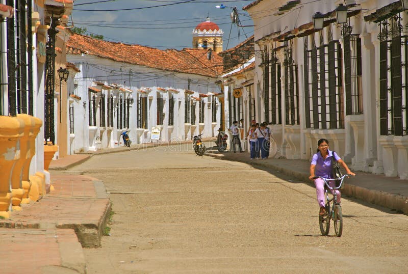 Typical street of quaint tranquil Mompos, Colombia