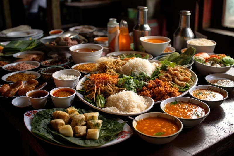 Typical Thai Food. Traditional Dishes. Stock Illustration