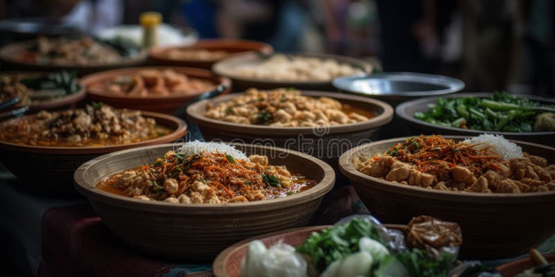 Typical Thai Food. Traditional Dishes. Stock Illustration