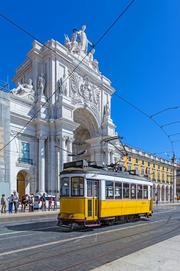 Typical Tram in Commerce Square, Lisbon