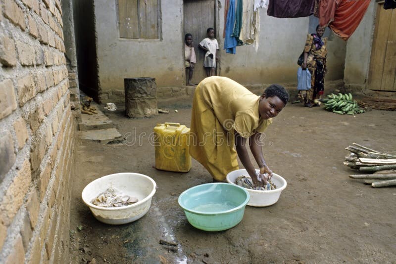 Typical Ugandan domestic landscape, village life stock image Typical Ugandan domestic landscape, village life stock image