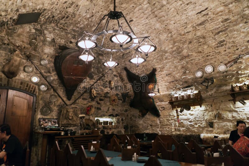 Typical underground restaurant in Prague`s Old Town Square