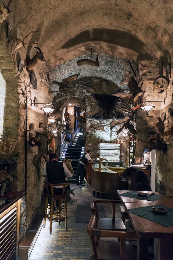 Typical underground restaurant in Prague`s Old Town Square