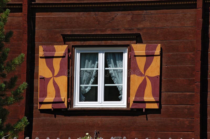 Typical Wooden Window - Engadine Switzerland stock images Typical Wooden Window - Engadine Switzerland stock images