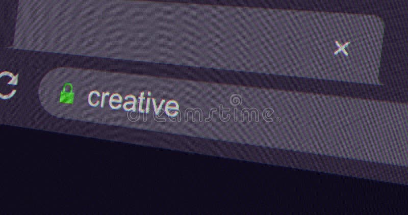 Typing creative into address bar search screen animation, screen view of search page