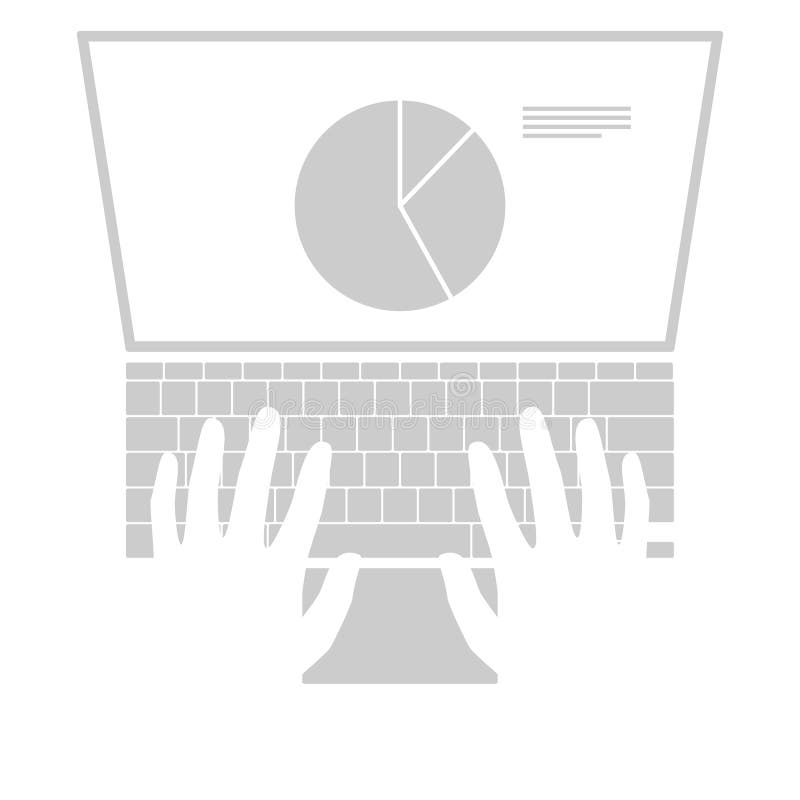 Typing hand on keyboard and monitor with analyzer chart illustration vector. Minimalist style, black and white color. vector illustration Typing hand on keyboard and monitor with analyzer chart illustration vector. Minimalist style, black and white color. vector illustration