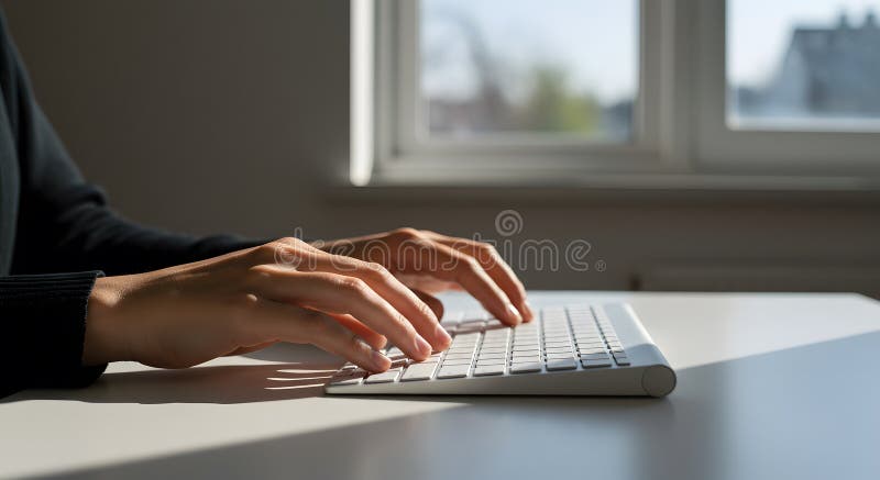 Typing Hands: Office Keyboard, Focus, and Digital Work royalty free stock photo