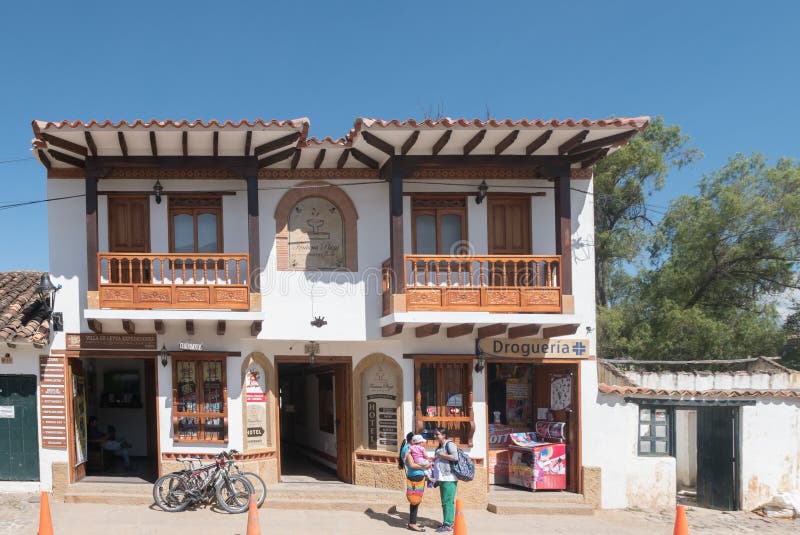 Typisch koloniaal huis in Villa DE Leyva Colombia stock afbeelding Typisch koloniaal huis in Villa DE Leyva Colombia stock afbeelding