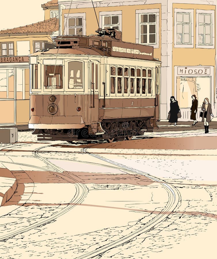 Typisch tramspoor in Porto - Portugal stock illustratie Typisch tramspoor in Porto - Portugal stock illustratie