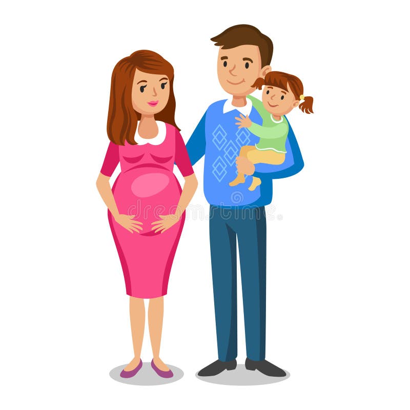 Typische Familie in der Liebe, kleines Mädchen und Eltern, schwangere Frau stock abbildung Typische Familie in der Liebe, kleines Mädchen und Eltern, schwangere Frau stock abbildung