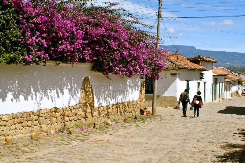 Typische Straat van Villa DE Leyva, Colombia royalty-vrije stock fotografie Typische Straat van Villa DE Leyva, Colombia royalty-vrije stock fotografie