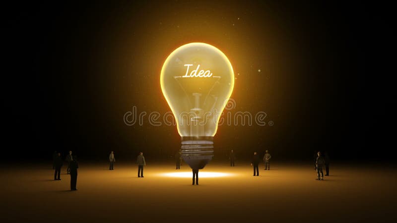 Typo 'Idea' in light bulb and surrounded businessmen, engineers, idea concept. royalty free illustration