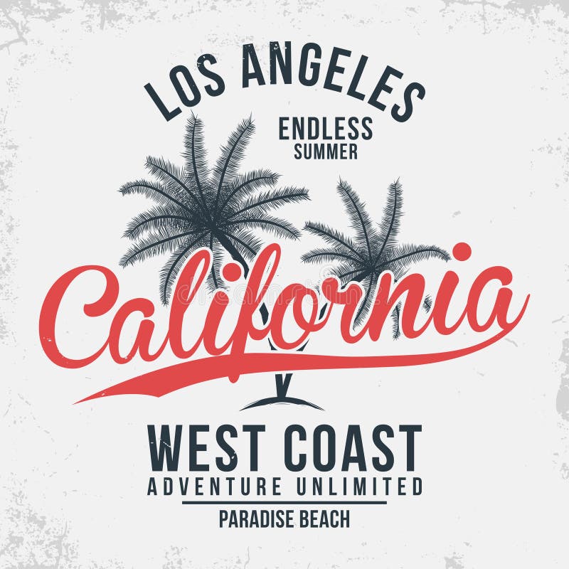 Typografie Kaliforniens, Los Angeles T-Shirt Grafiken mit tropischen Palmen