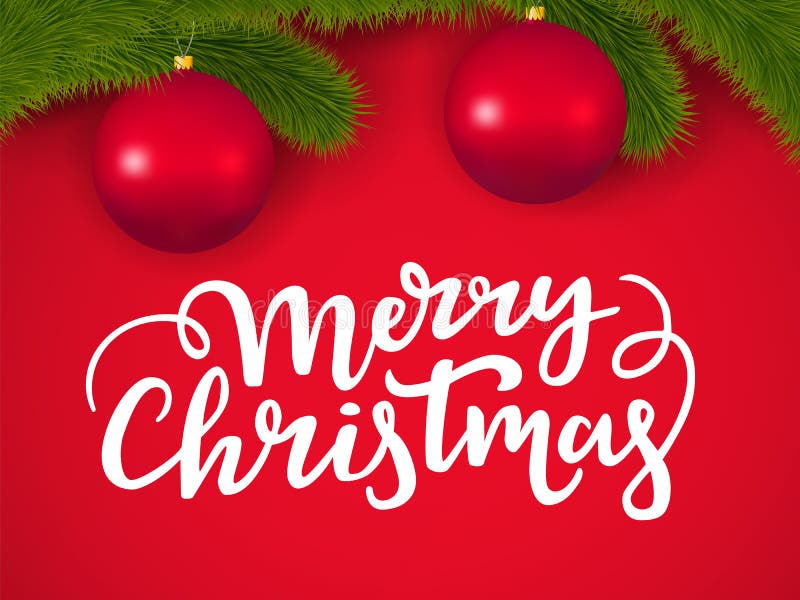 Typografische Weihnachtskarte mit Glückwunschtextbeschriftung und Baumaste des neuen Jahres mit Glaskugeln auf einem roten Hinter stock abbildung Typografische Weihnachtskarte mit Glückwunschtextbeschriftung und Baumaste des neuen Jahres mit Glaskugeln auf einem roten Hinter stock abbildung