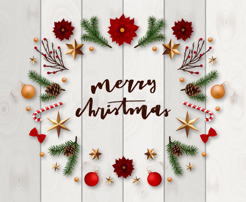 Typographic composition of christmas Postcard with vintage label and Christmas wishes decorated with Festive Elements. vector illustration Typographic composition of christmas Postcard with vintage label and Christmas wishes decorated with Festive Elements. vector illustration