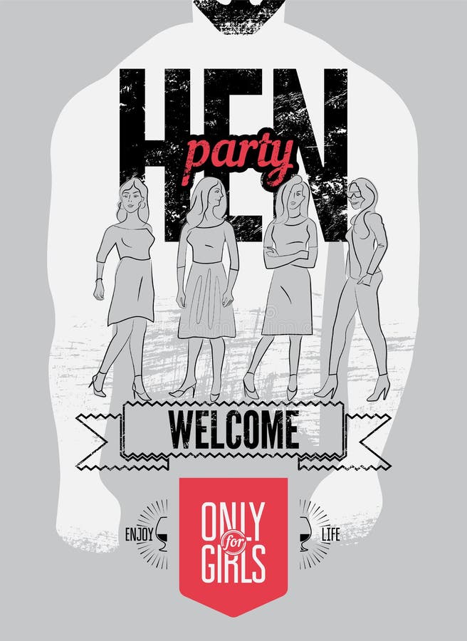 Typographic poster for hen party with pretty girls. Vector illustration. stock illustration Typographic poster for hen party with pretty girls. Vector illustration. stock illustration