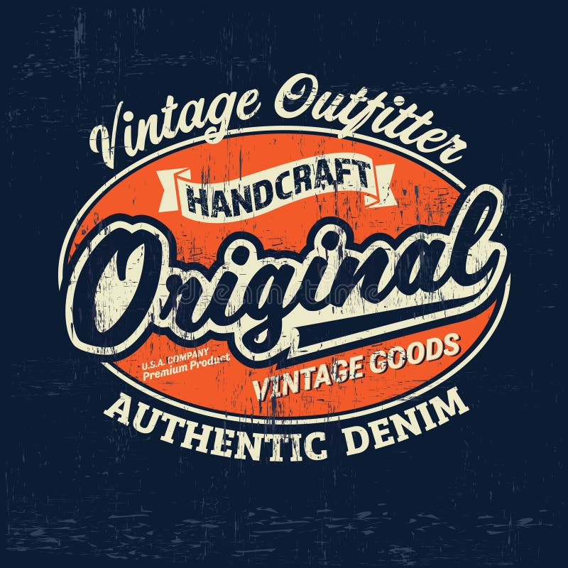 Typography Vintage Denim Brand Logo Print for T-shirt. Retro