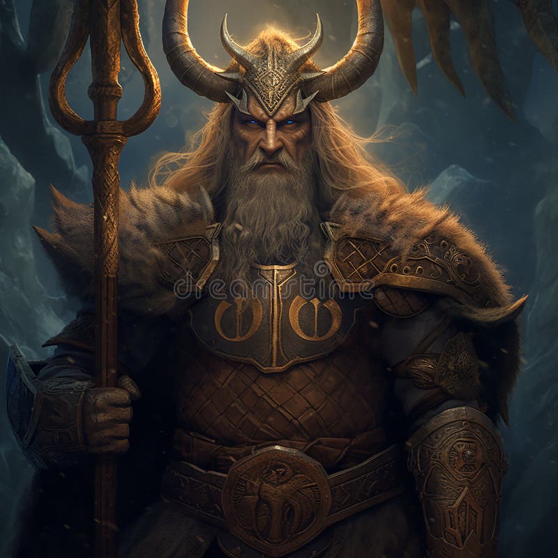 Portrait of Tyr, the norse god of war with a warrior