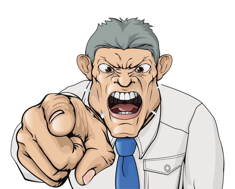 Illustration of a bullying boss shouting and pointing. Illustration of a bullying boss shouting and pointing.