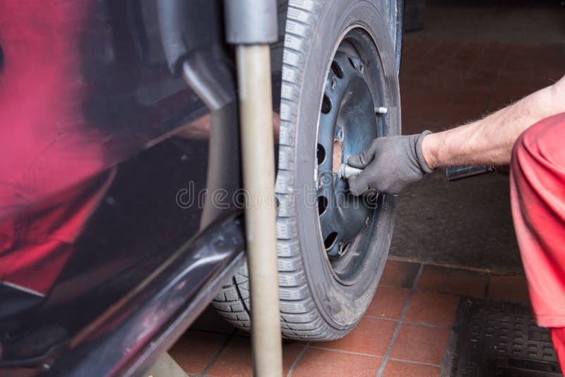 Tyre Change in the Car Repair Car on Lift Stock Photo Image of