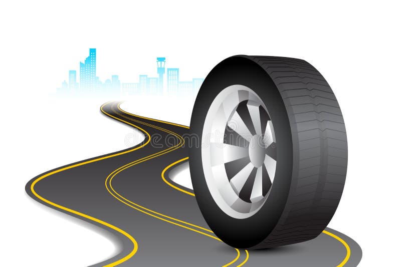 Tyre on Road stock illustration