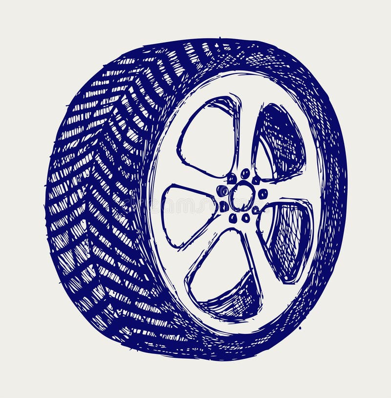 Tyre wheels. Doodle style stock vector. Illustration of handwritten
