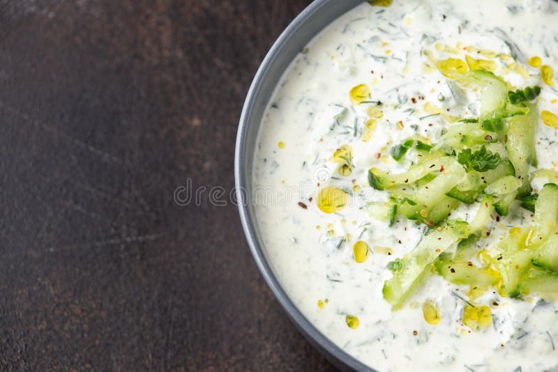 Tzatzik Yogurt Cucumber White Sauce in Bowl Stock Image Image of
