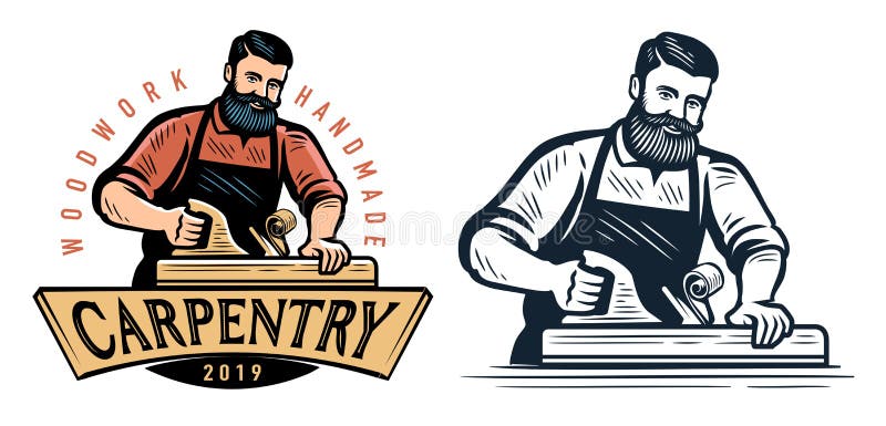 Tâmplar cu emblemă pentru tâmplărie. insignă pentru tâmplărie sau simbol vector royalty free illustration