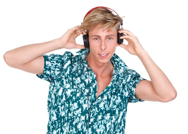 Tânăr cu căști stock photo