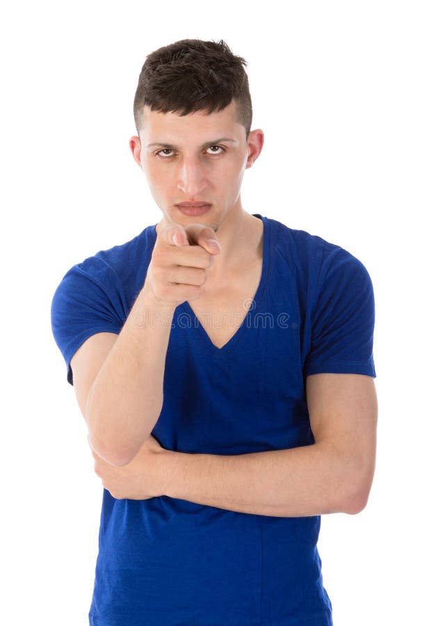 Tânăr furios arătând cu degetul spre tine royalty free stock images