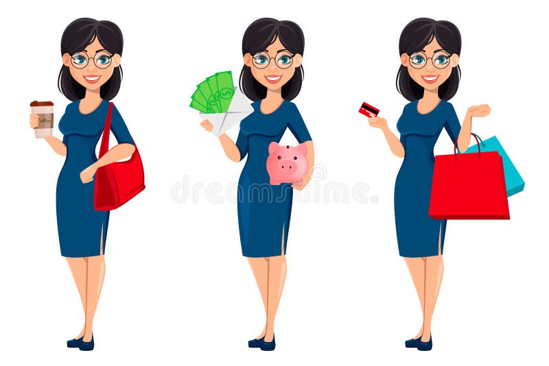Tânără femeie de afaceri frumoasă în rochie albastră vector illustration