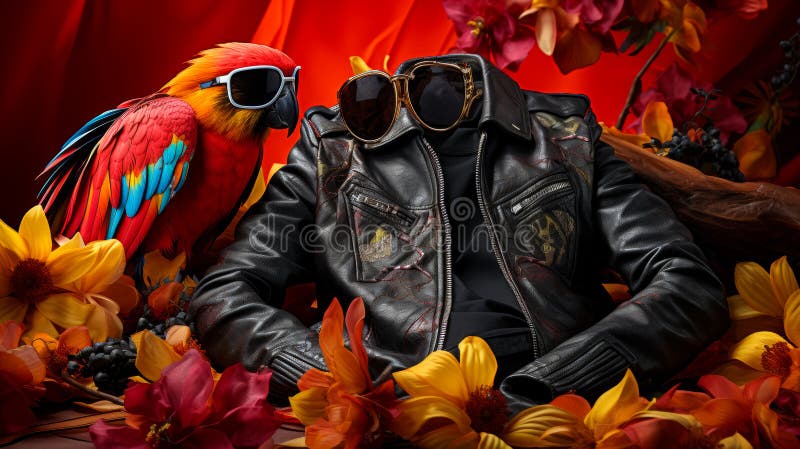 Imagine a stylish parrot in a leather bomber jacket, accessorized with aviator sunglasses and a silk scarf. Amidst a backdrop of tropical foliage, it exudes adventurous style and tropical flair. The vibe: bold and free-spirited AI generated. Imagine a stylish parrot in a leather bomber jacket, accessorized with aviator sunglasses and a silk scarf. Amidst a backdrop of tropical foliage, it exudes adventurous style and tropical flair. The vibe: bold and free-spirited AI generated