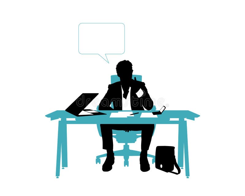 Tänka för affärsman som placeras i hans kontorsskrivbord royaltyfri illustrationer Tänka för affärsman som placeras i hans kontorsskrivbord royaltyfri illustrationer