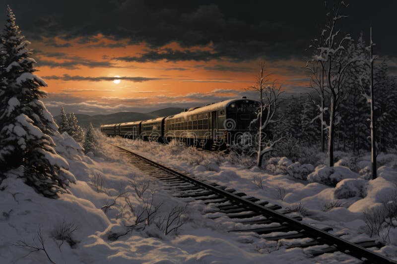 Train north winter. Nature travel europe. Generate Ai AI generated. Train north winter. Nature travel europe. Generate Ai AI generated