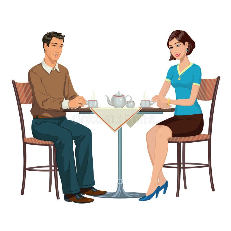 Tè bevente delle giovani coppie alla tavola royalty illustrazione gratis Tè bevente delle giovani coppie alla tavola royalty illustrazione gratis