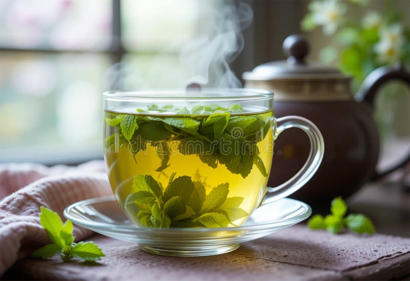 Tè caldo in immagini naturali luminose adatte ai menu del caffè