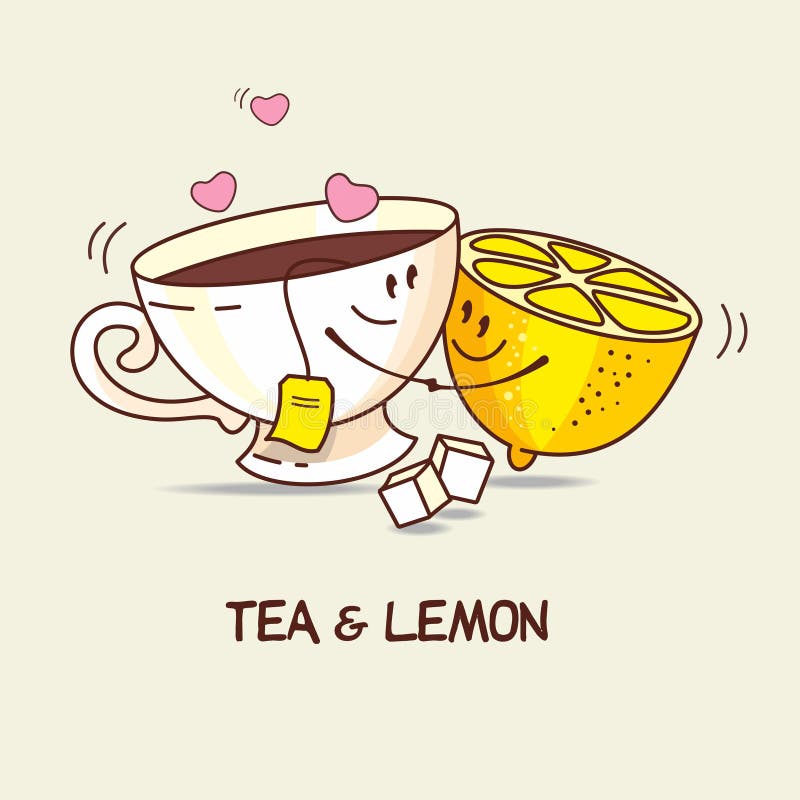 Tè e limone, amore per sempre Abbraccio del limone e del tè Comico, fumetto Illustrazione di vettore