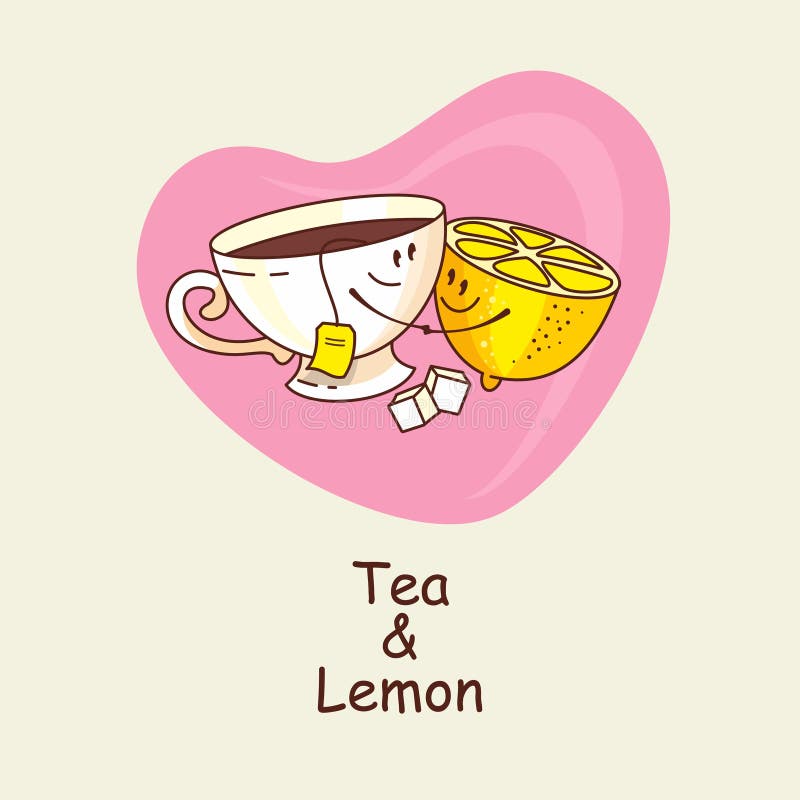 Tè e limone, amore per sempre Il tè ed il limone stanno abbracciando nelle sedere royalty illustrazione gratis
