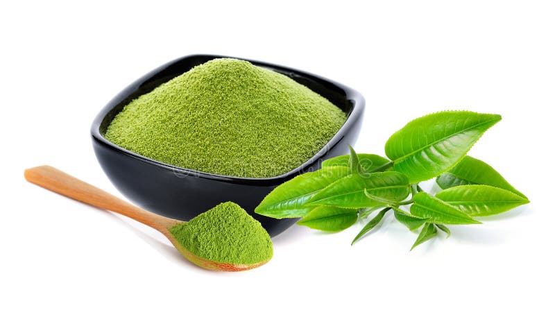 Tè verde della polvere e foglia di tè di verde immagini stock