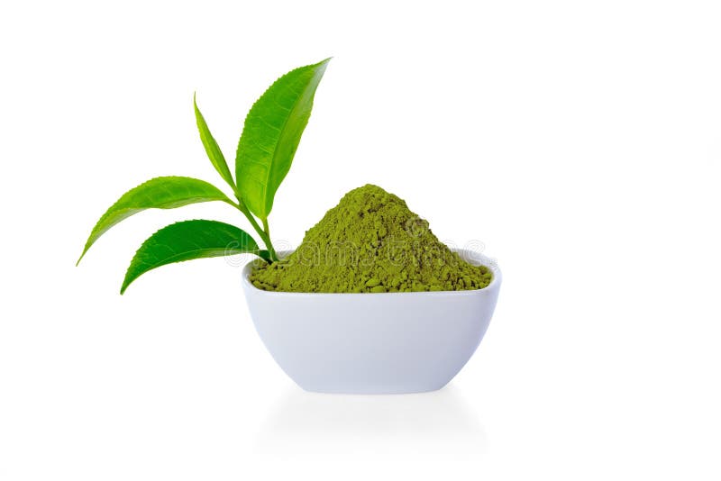 Té verde del polvo y hoja de té del verde imagen de archivo Té verde del polvo y hoja de té del verde imagen de archivo