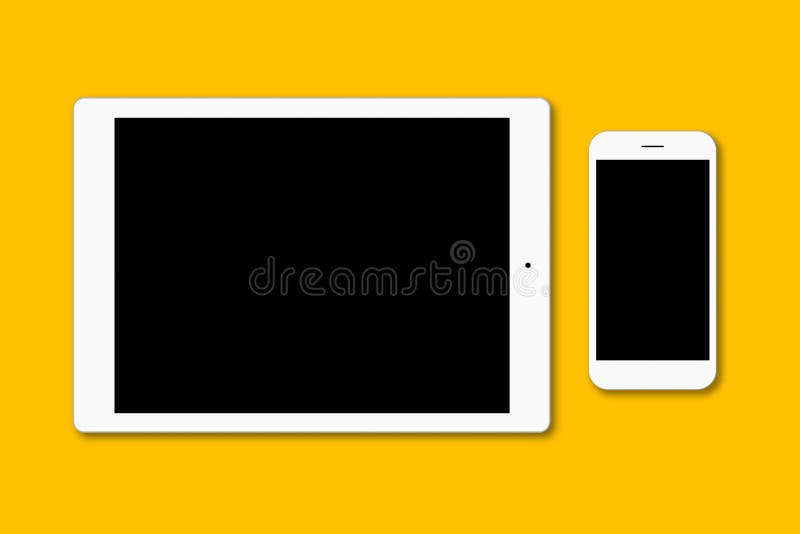 Téléphone intelligent moderne et comprimé numérique d'isolement au-dessus de la surface jaune Instruments contemporains avec l'éc photos libres de droits Téléphone intelligent moderne et comprimé numérique d'isolement au-dessus de la surface jaune Instruments contemporains avec l'éc photos libres de droits