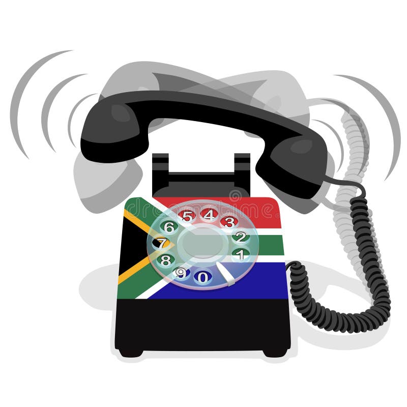 Téléphone stationnaire noir de sonnerie avec le cadran rotatoire et le drapeau de la république sud-africaine illustration libre de droits Téléphone stationnaire noir de sonnerie avec le cadran rotatoire et le drapeau de la république sud-africaine illustration libre de droits