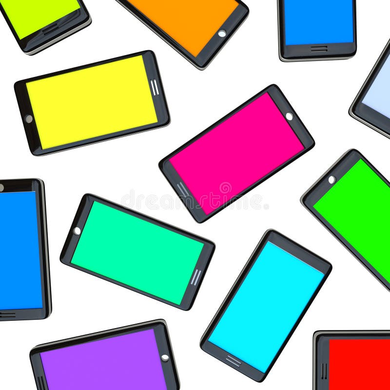 Téléphones intelligents - alignement d'écrans colorés illustration de vecteur Téléphones intelligents - alignement d'écrans colorés illustration de vecteur