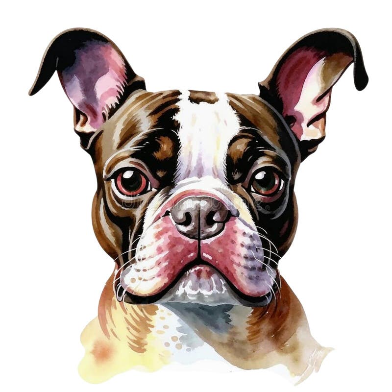 Tête de chien de Boston Terrier clip art aquarelle portrait dessin illustration de vecteur