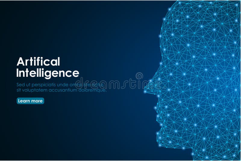 Tête humaine créée dans le bas poly, humain visage fait par la maille polygonale de wireframe Concept d'intelligence artificielle illustration stock Tête humaine créée dans le bas poly, humain visage fait par la maille polygonale de wireframe Concept d'intelligence artificielle illustration stock