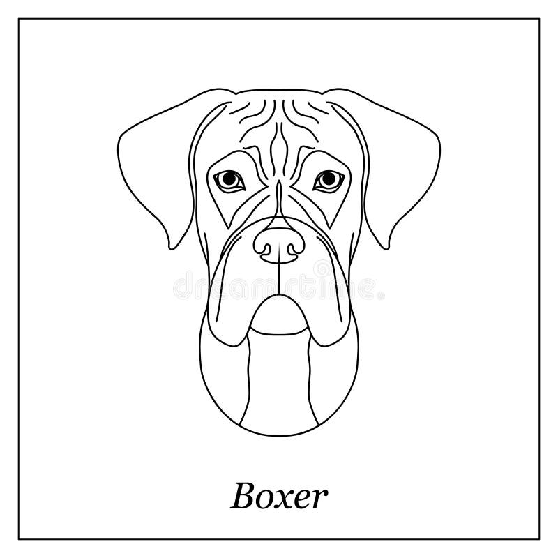 Tête noire d'isolement d'ensemble de boxeur allemand sur le fond blanc Ligne portrait de chien de race de bande dessinée illustration stock Tête noire d'isolement d'ensemble de boxeur allemand sur le fond blanc Ligne portrait de chien de race de bande dessinée illustration stock
