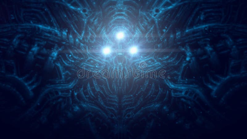 Tête terrible de crâne d'organisme cybernétique avec des fils et des mécanismes sous l'eau illustration stock Tête terrible de crâne d'organisme cybernétique avec des fils et des mécanismes sous l'eau illustration stock