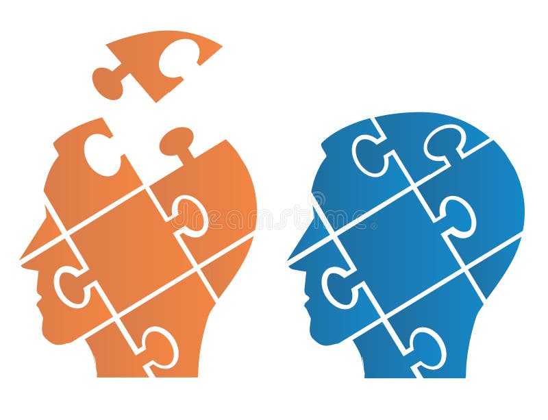 Two Puzzle heads silhouettes symbolizing Psychology, psychological problems.Vector illustration. Two Puzzle heads silhouettes symbolizing Psychology, psychological problems.Vector illustration.