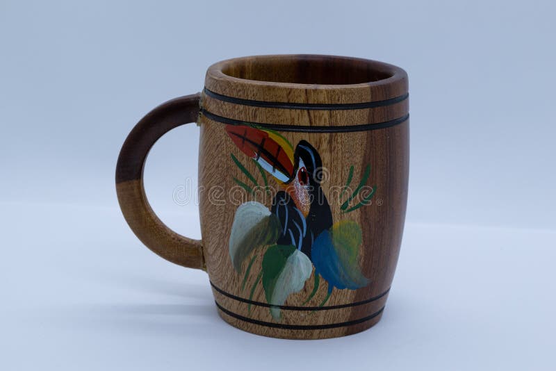 Typical wooden cup from Costa Rica with a bird drawn. Typical wooden cup from Costa Rica with a bird drawn