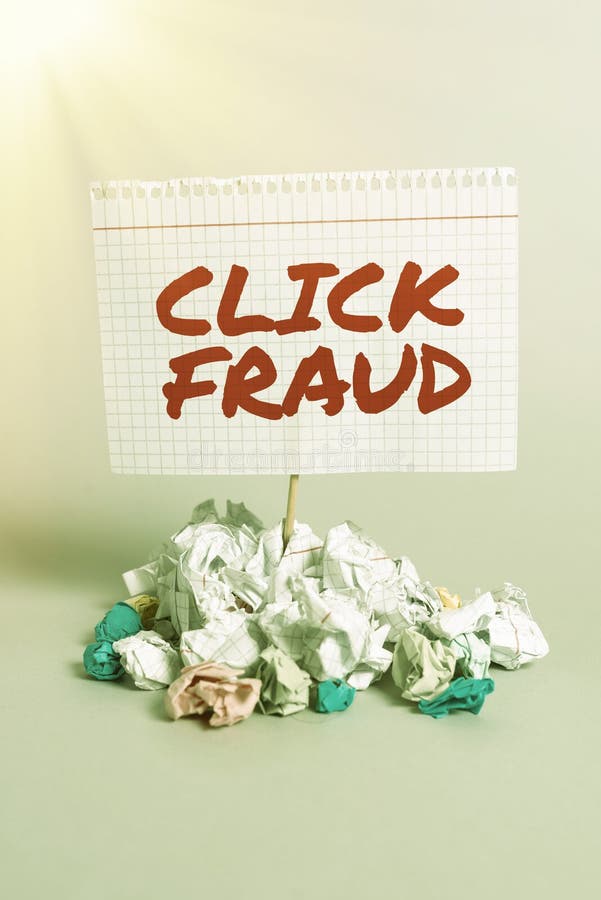 Título conceptual hacer clic en fraude. práctica de concepto de negocio de hacer clic repetidamente en el sitio web de publicidad fotos de archivo
